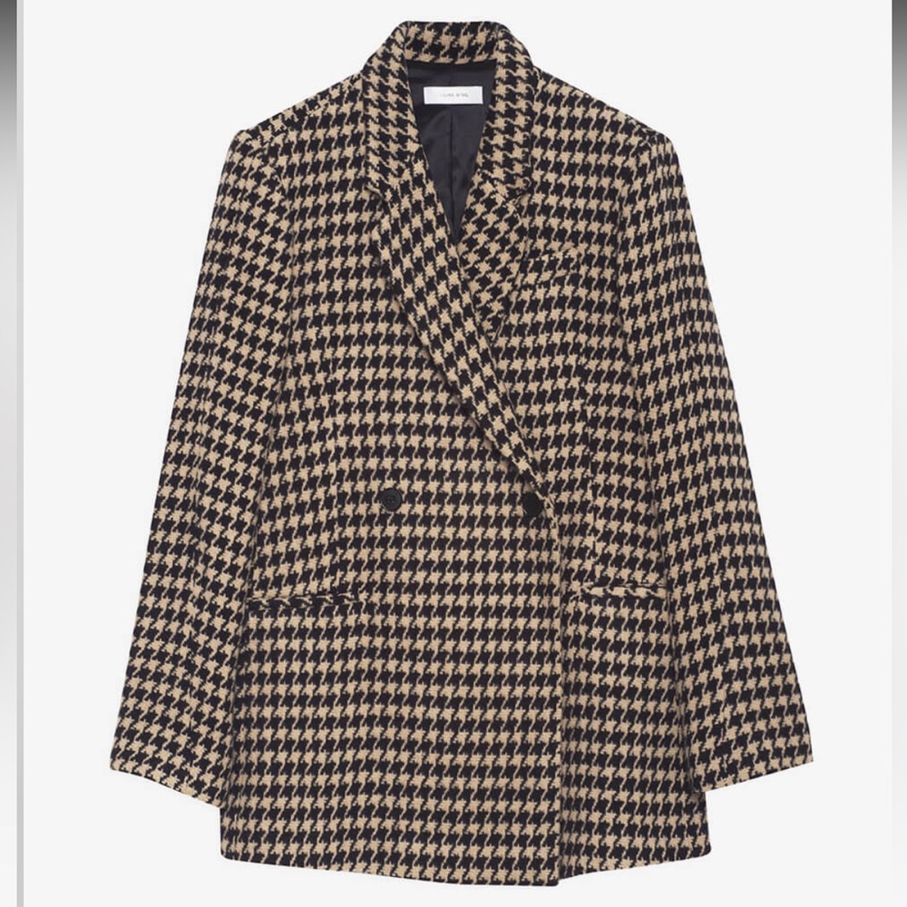 Anine Bing Fishbone Oversized Blazer Black White Size Medium